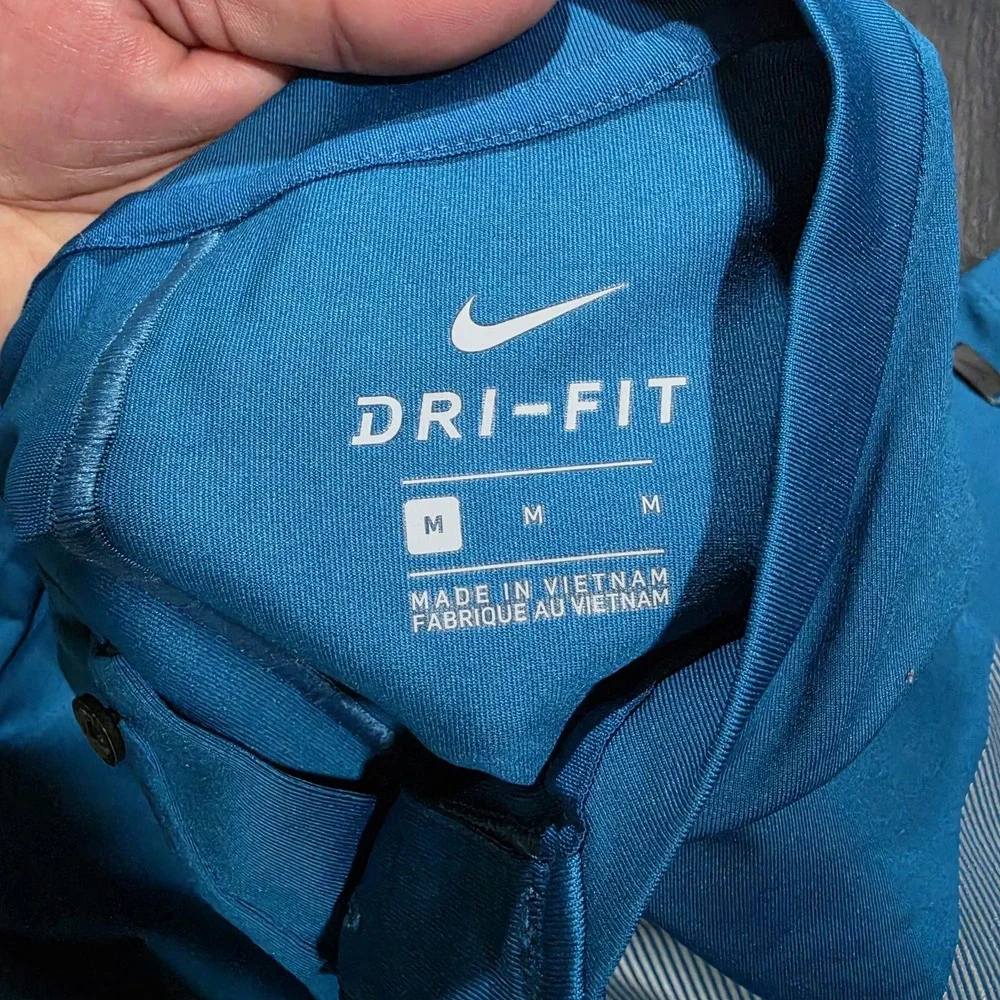 Nike‎ Dri-Fit Tiger Woods Blade Collar Polo Shirt Men M Blue Golf Reflective